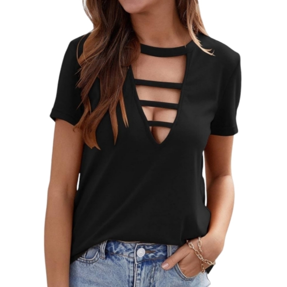 Charlotte Russe black crisscross top‎ size s